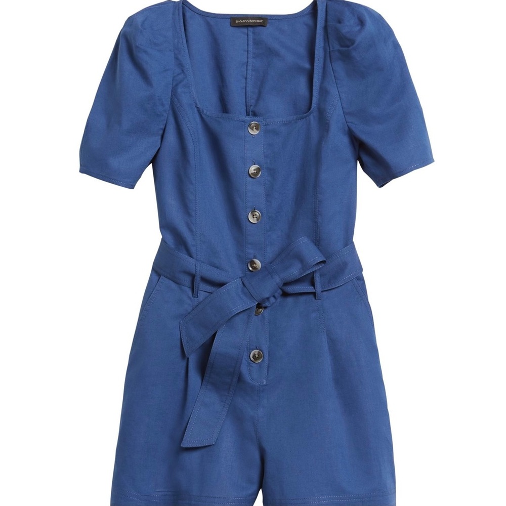 BR Blue Linen Romper